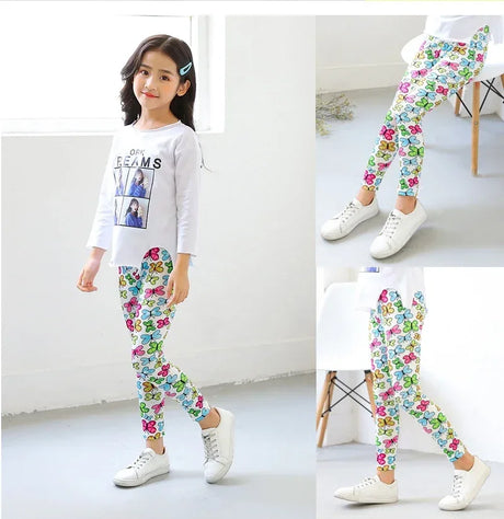 Girls Printed Cotton Polyester Stretch Leggings - Omega Lifestyles