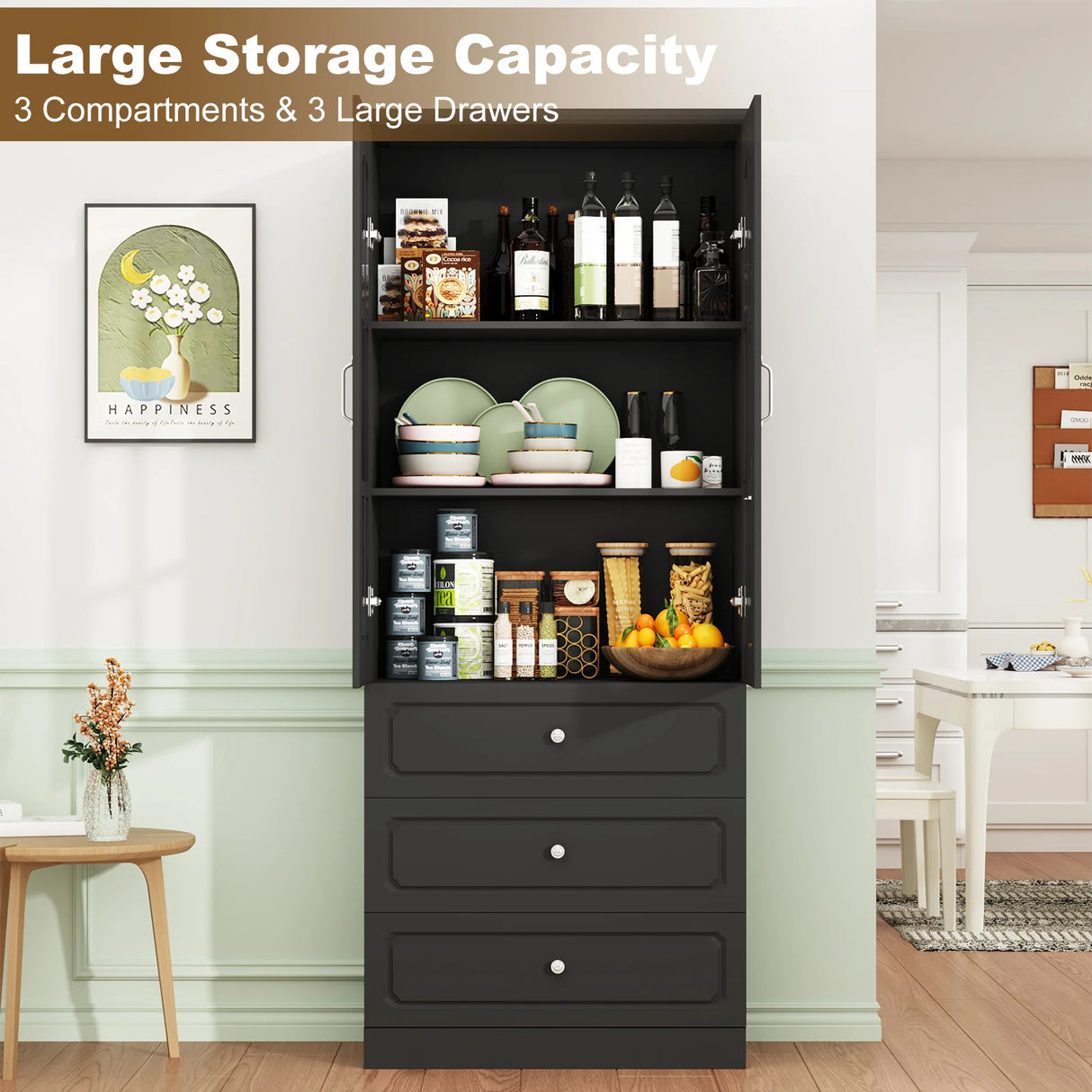 Modern 78-Inch White Glass Door Living Room Cabinet