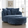 Oversized Round Barrel Chenille Fabric Accent Chair With Ottoman - Omega Lifestyles