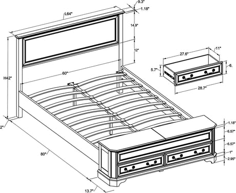 Antique Wood Platform Bed Frame with Storage Bench - Omega Lifestyles