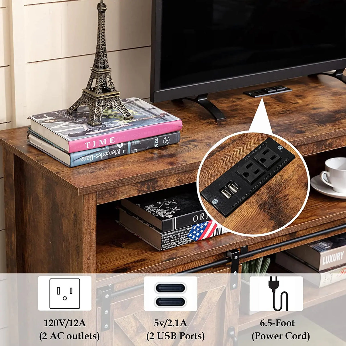 Farmhouse Wood Sliding Barn Door TV Stand Cabinet