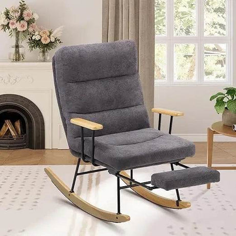 Adjustable Teddy Fabric Rocking Chair with Footrest - Omega Lifestyles