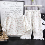 Girls Breathable Plaid Polyester Pajama Set