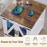 24-Inch Farmhouse Industrial End Table With Charging Station