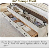 Antique Wood Platform Bed Frame with Storage Bench - Omega Lifestyles