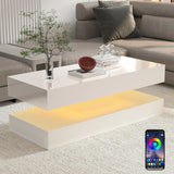 Modern LED High Glossy Wood Coffee Table With Storage