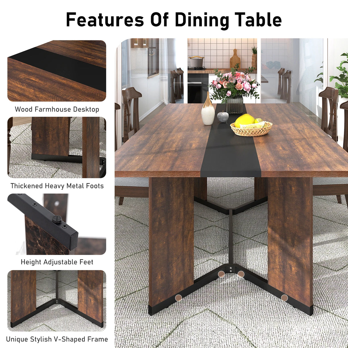 Large Rectangular Wood Top Modern Dining Table With Metal Legs