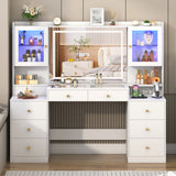 Large Modern Wooden Vanity Desk With Mirror Lights