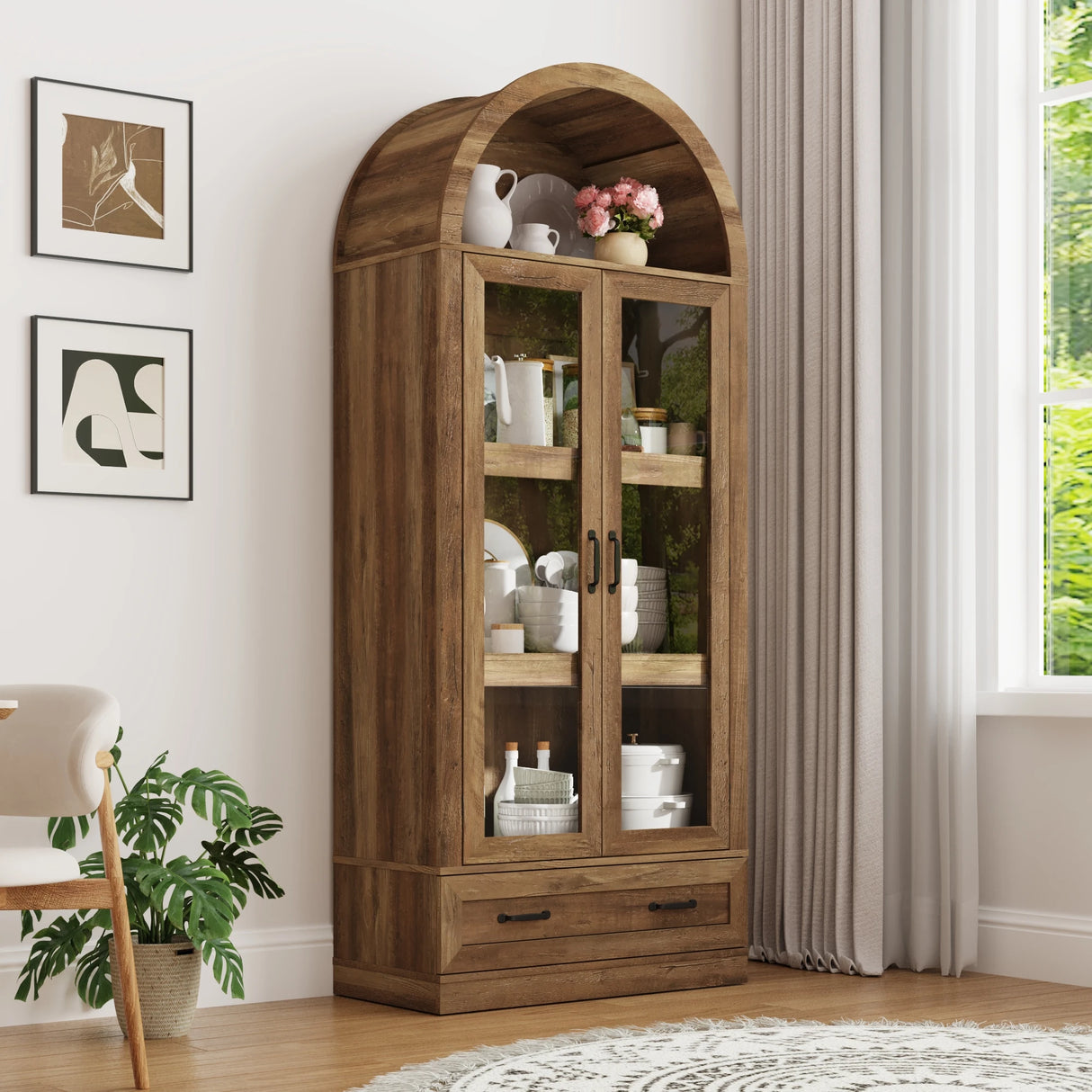 75-Inch Arched Farmhouse Wood Kitchen Pantry Cabinet