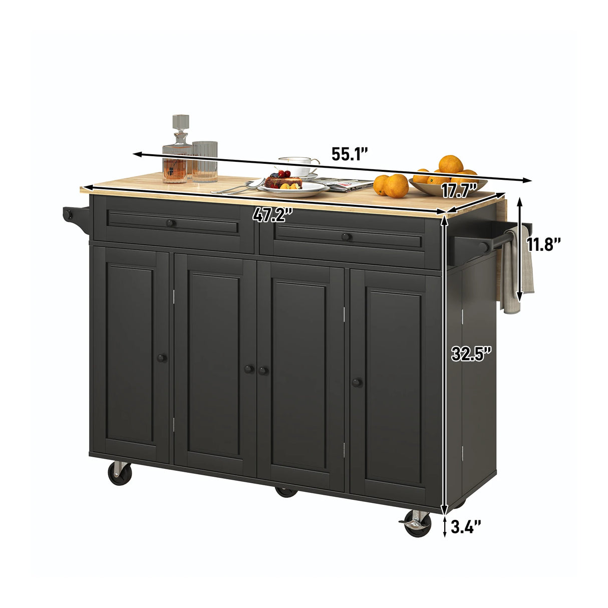 Spacious Rolling Kitchen Island Cart With Storage Cabinet