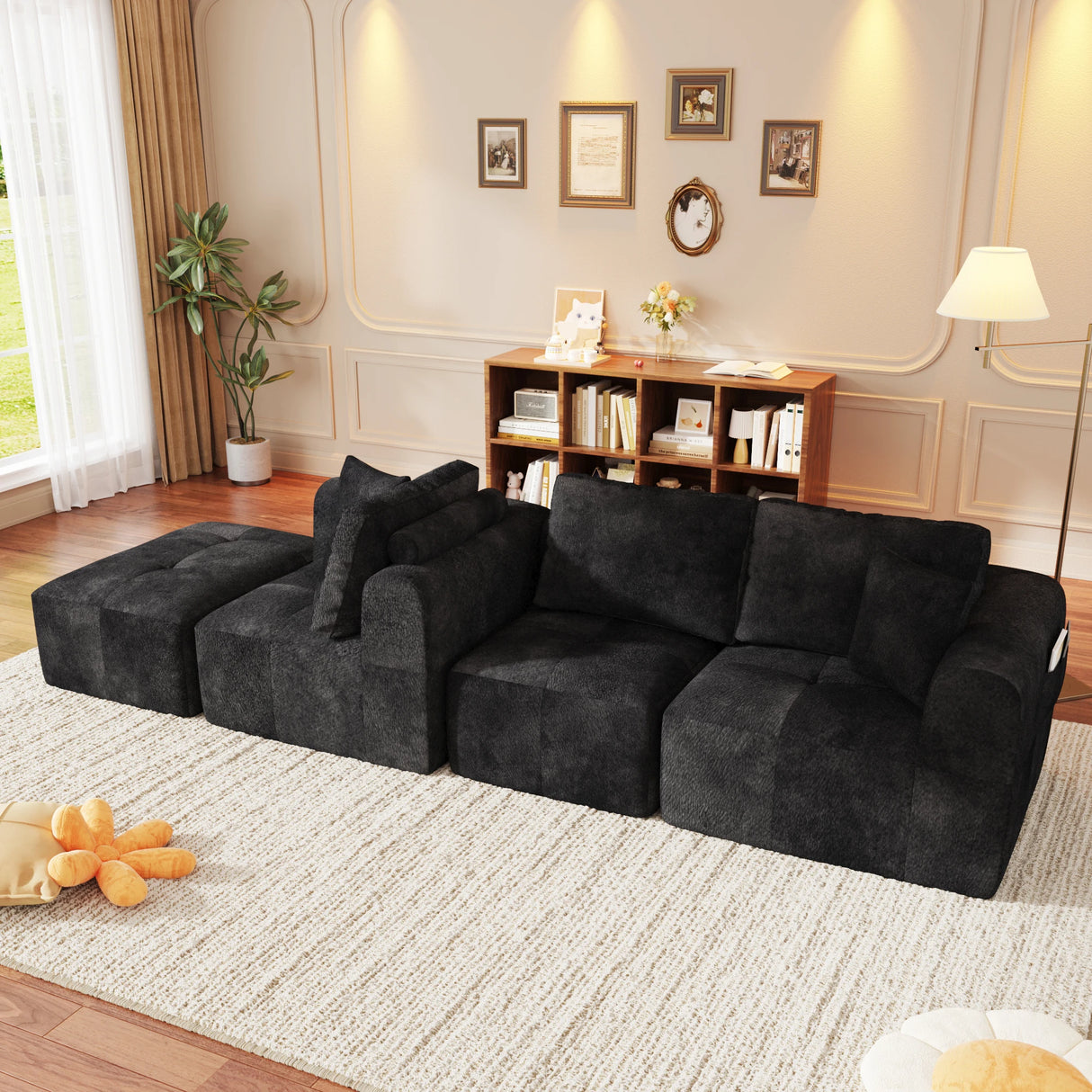 Modular L-Shaped U-Shaped Convertible Ottoman Sectional Sofa