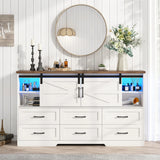 Farmhouse Wood Sideboard Buffet Cabinet With Charging Station