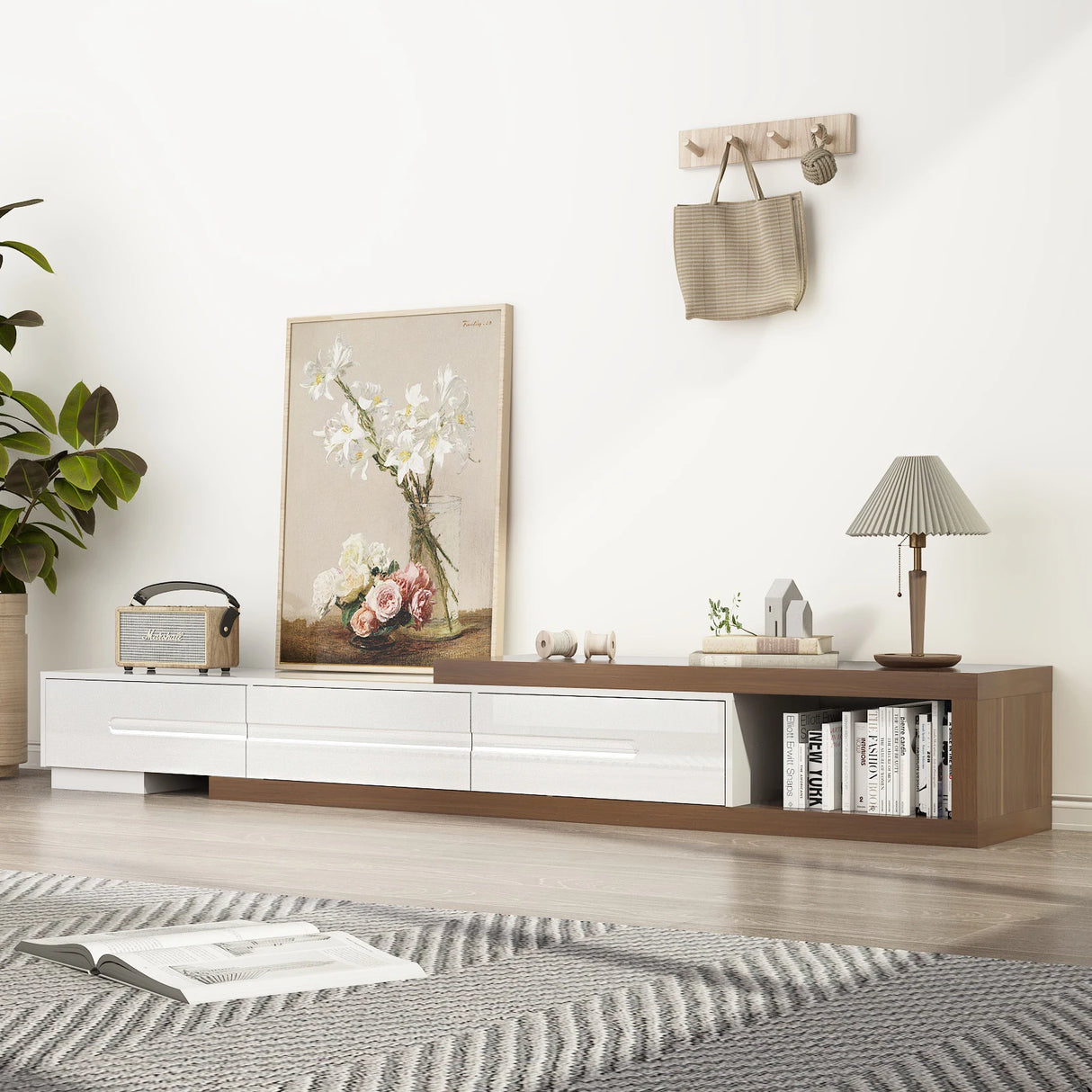 Extendable Engineered Wood TV Stand With Storage Drawers