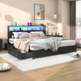 King Size Industrial LED Light Storage Platform Bed Frame