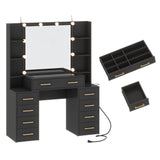 Modern Glass Top Vanity Desk With Mirror LED Lights