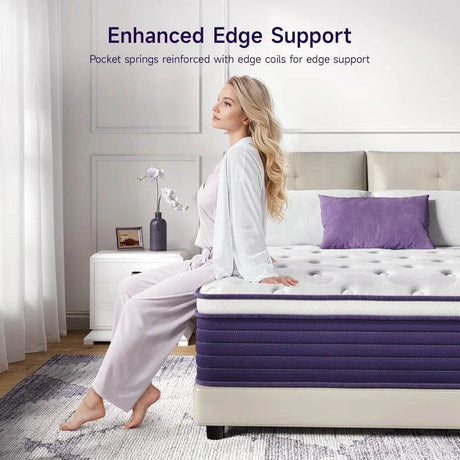 Lavender Gel Memory Foam Hybrid Mattress with Pocket Springs and Easy-Handle Design for Superior Motion Isolation and Cooling Comfort - Sleep Galleria