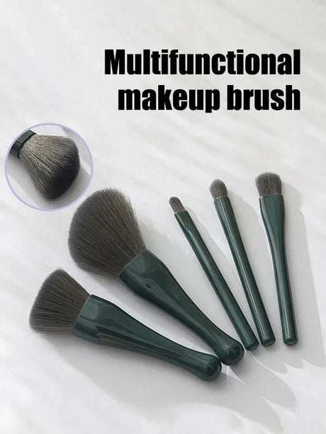 5-Piece Portable Soft Wool Fiber Makeup Brush Set With Mirror - Omega Lifestyles