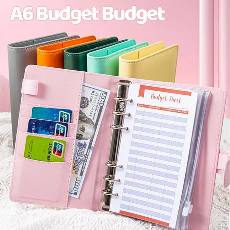 PU Leather A6 Budget Binder Notebook With Cash Envelopes Organizer - Omega Lifestyles