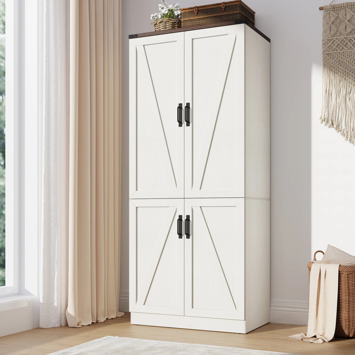 Farmhouse 2-Door Armoire Wardrobe Closet With LED