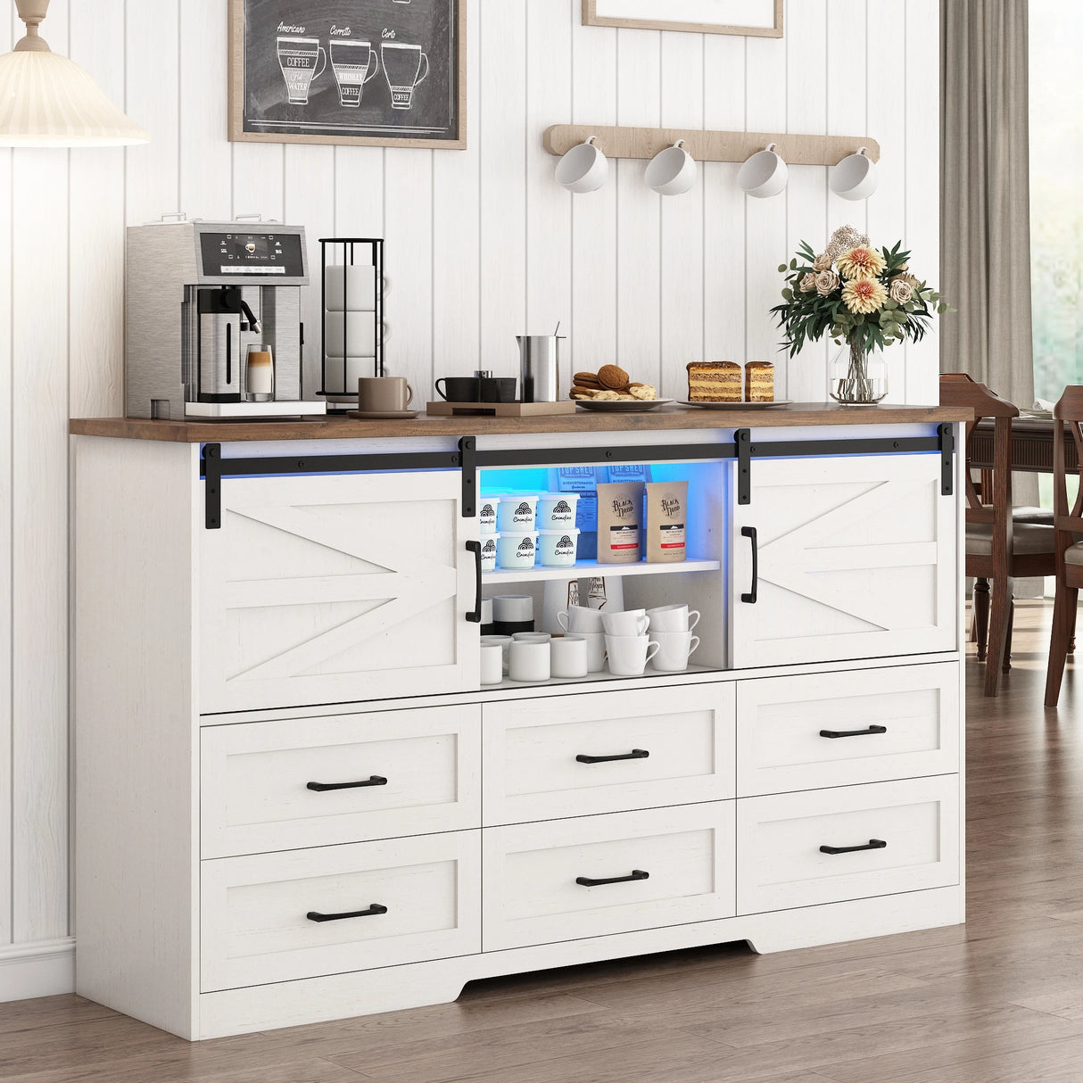 Modern Farmhouse Wood Storage Cabinet With Charging Station