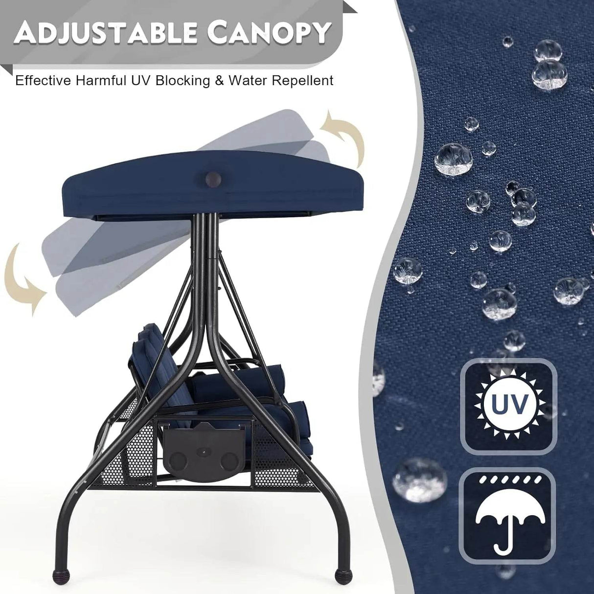 3-Seat Outdoor Porch Swing with Canopy - Omega Lifestyles