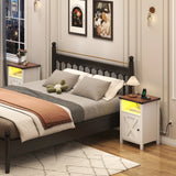 Farmhouse LED Nightstand Set of 2 With Charging Station