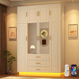 Modern Minimalist 4-Door LED Armoire Wardrobe Closet