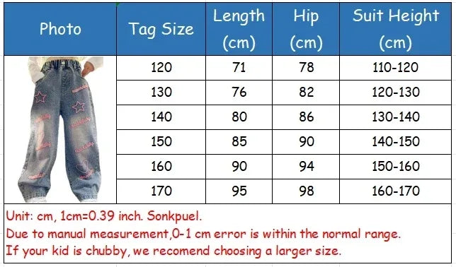 Girls Casual Loose Fit Wide Leg Patterned Jeans - Omega Lifestyles