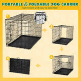 Foldable Double Door Metal Wire Dog Crate With Leak-Proof Tray - Sleep Galleria