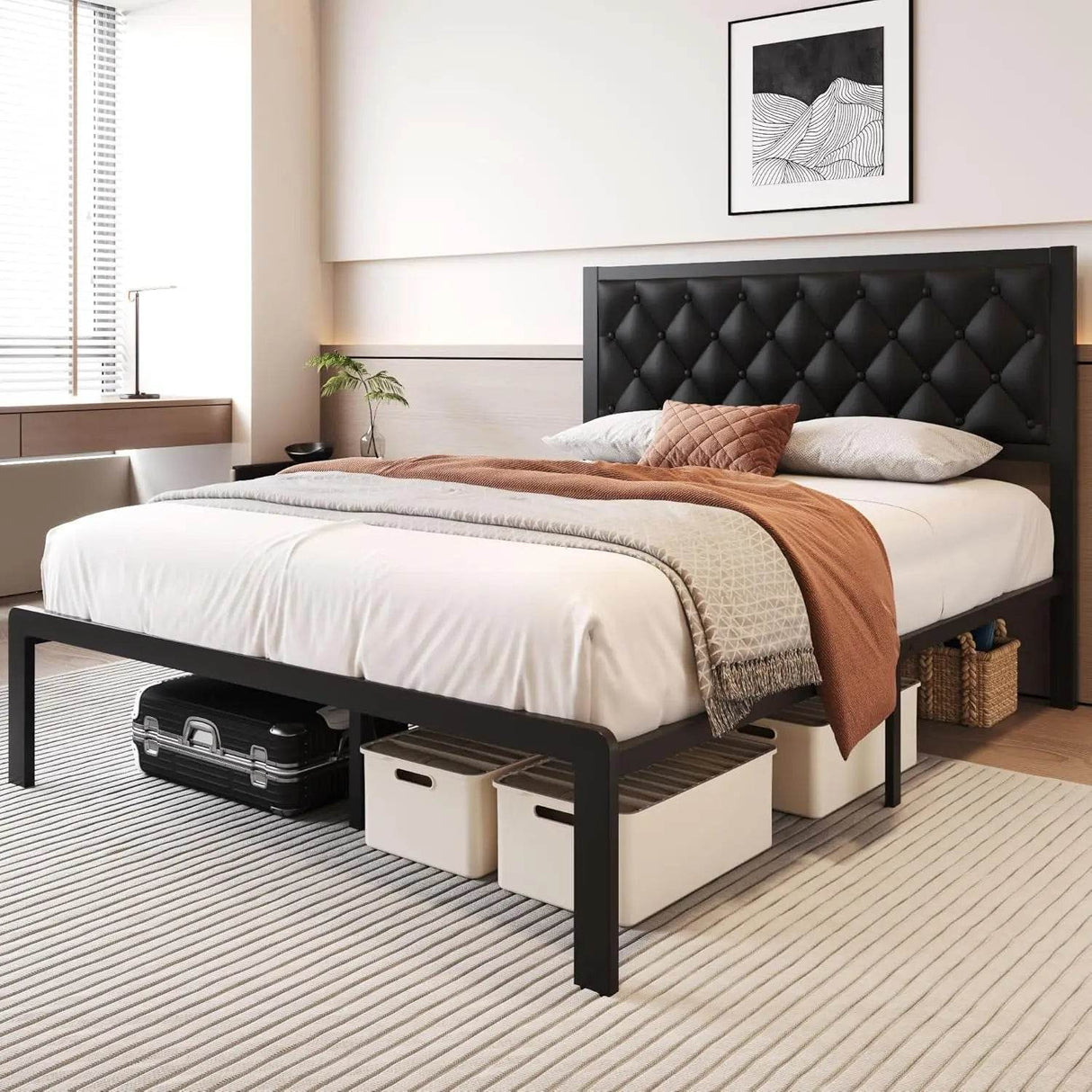 PU Leather Upholstered Bed Frame with Headboard - Omega Lifestyles