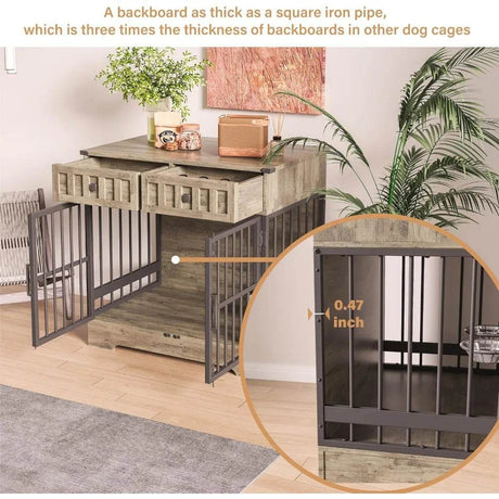 Indoor Wooden Dog Crate Furniture With Adjustable Feeder - Omega Lifestyles