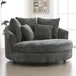 Oversized Round Barrel Chenille Fabric Accent Chair With Ottoman - Omega Lifestyles
