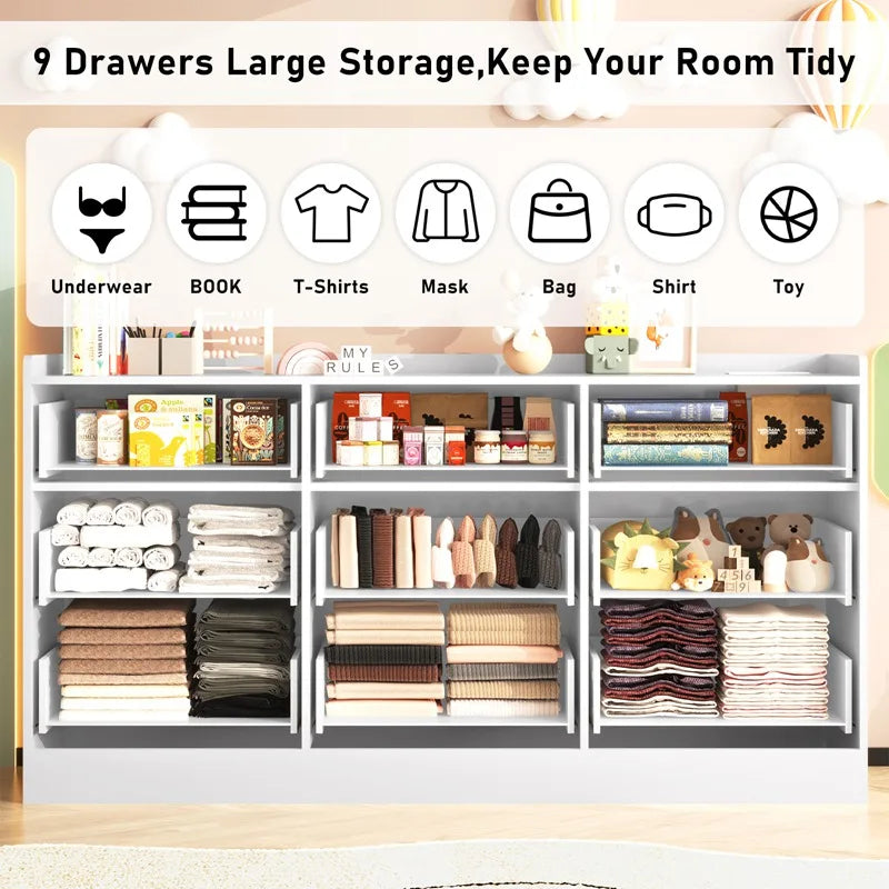 9-Drawer Wooden Dresser With LED Lights And Charging Station