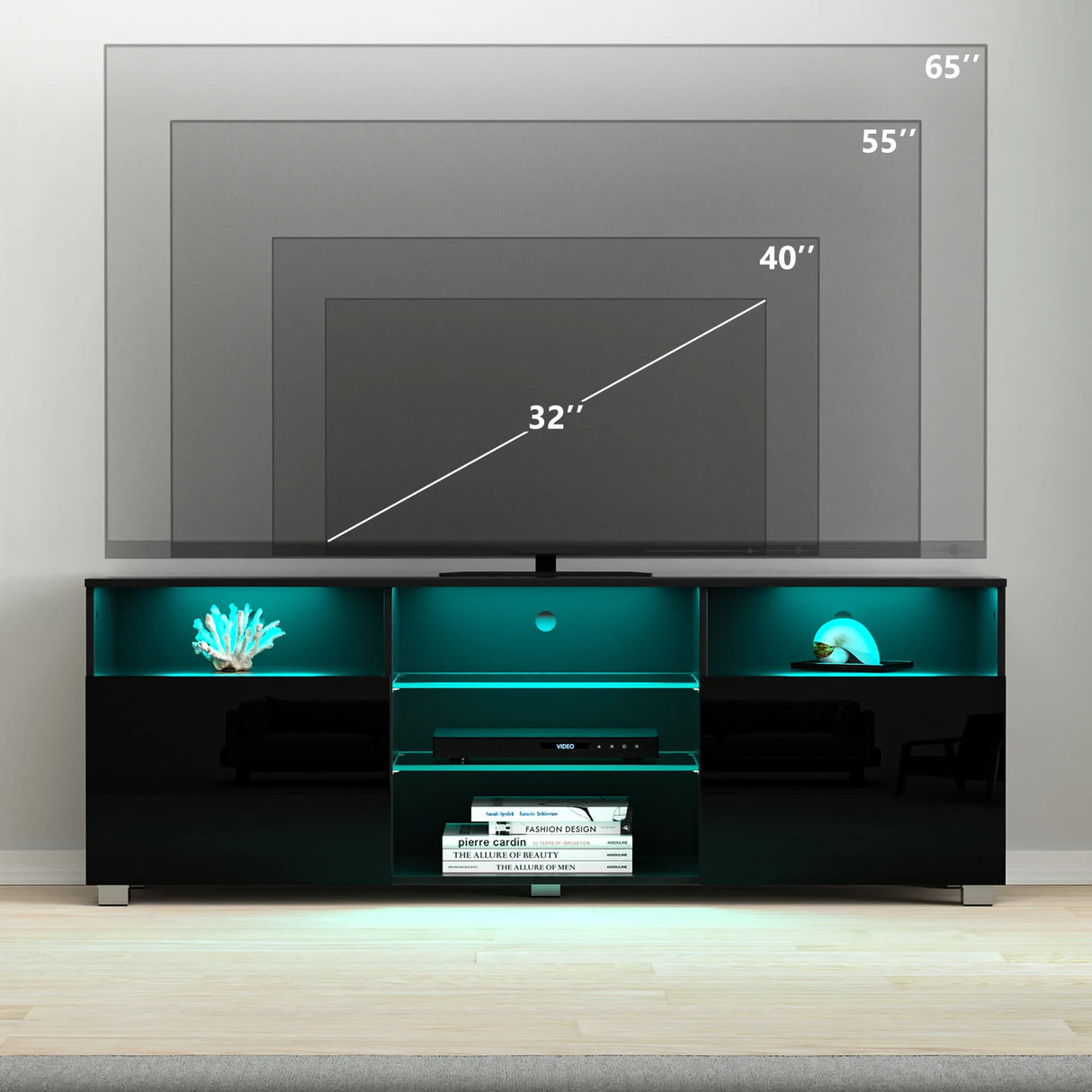 Modern High Gloss LED TV Stand With Storage Cabinet