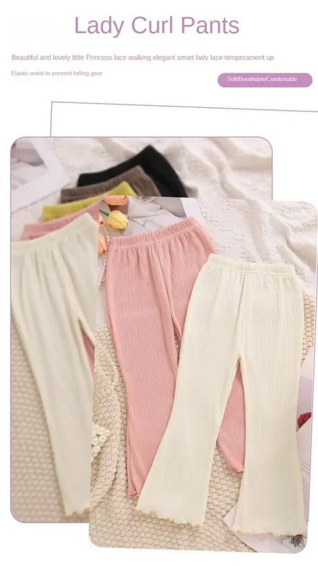 Girls Summer Ribbed Knit Flared Casual Pants - Omega Lifestyles