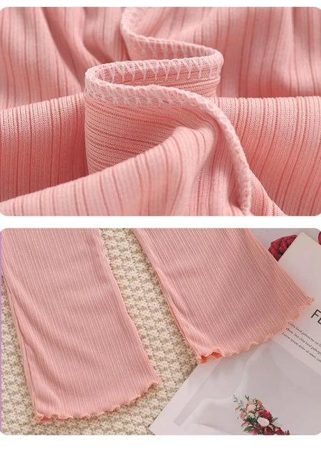 Girls Summer Ribbed Knit Flared Casual Pants - Omega Lifestyles