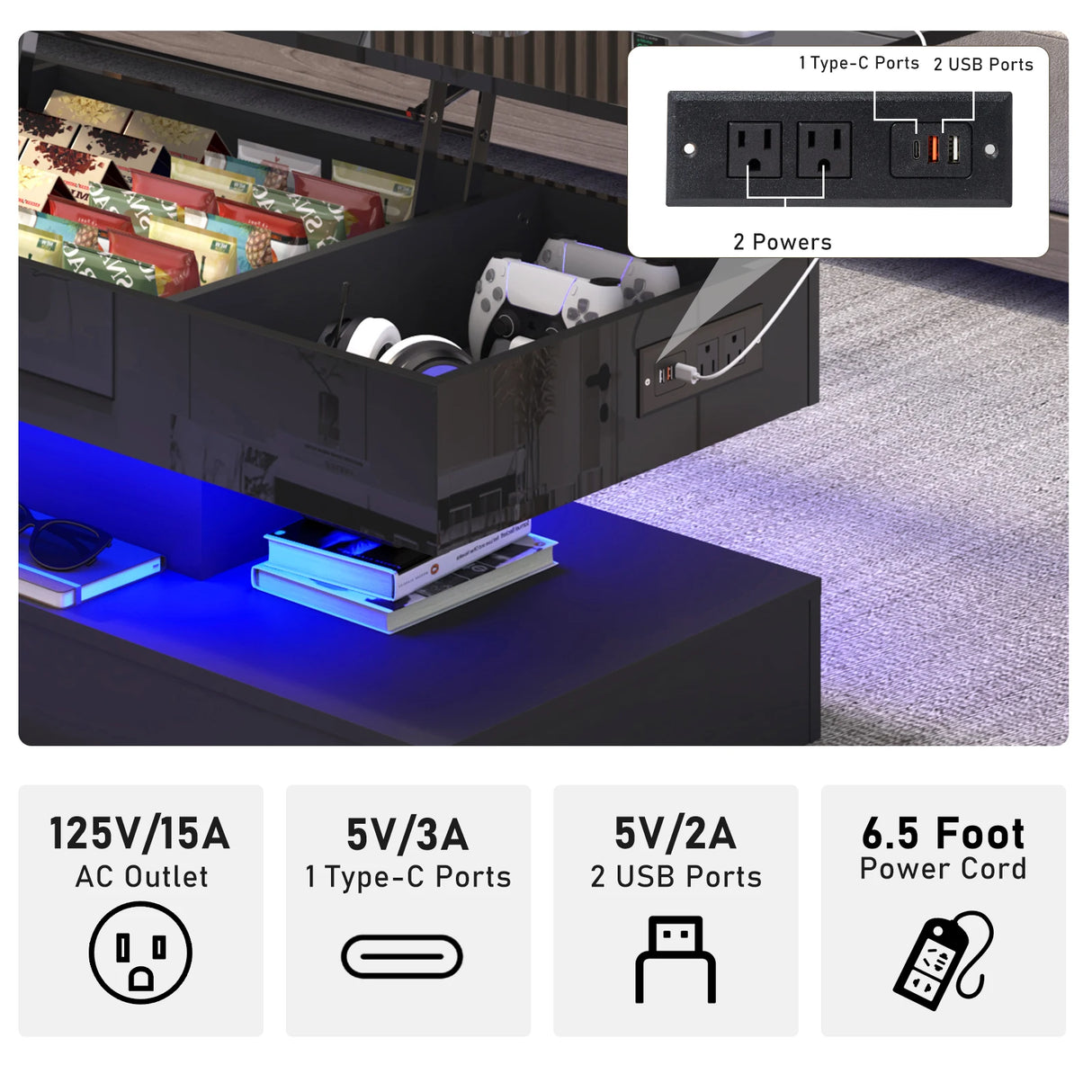 Modern LED Coffee Table With Storage And Lighting