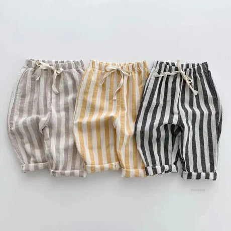 Vintage Cotton Striped Boys Elastic Waist Casual Pants - Omega Lifestyles