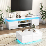 Modern 74-Inch LED TV Stand With Power Outlet and Storage
