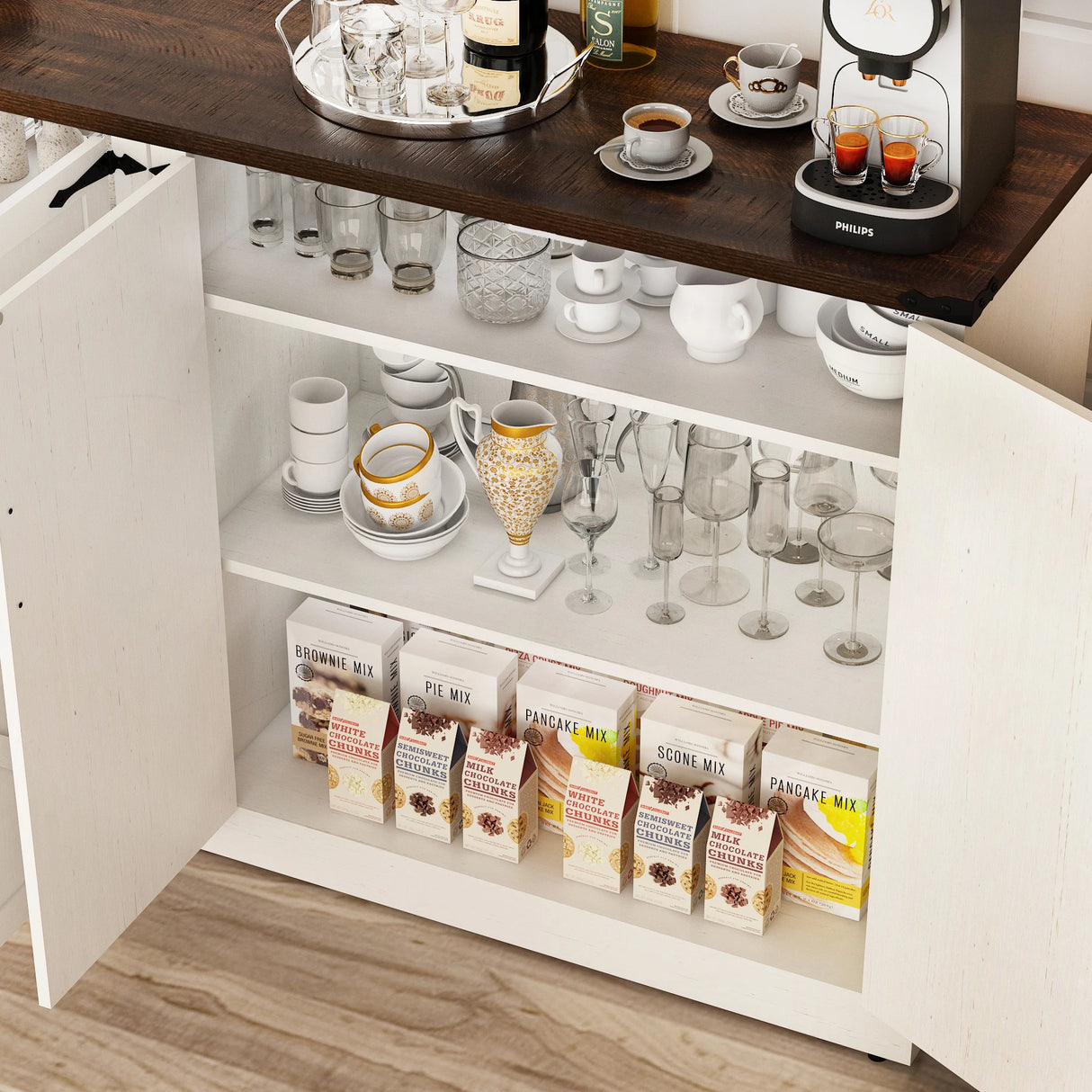 Farmhouse Wood Adjustable Shelf Sideboard Buffet Cabinet