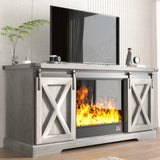 Farmhouse Wooden TV Stand With Sliding Barn Doors