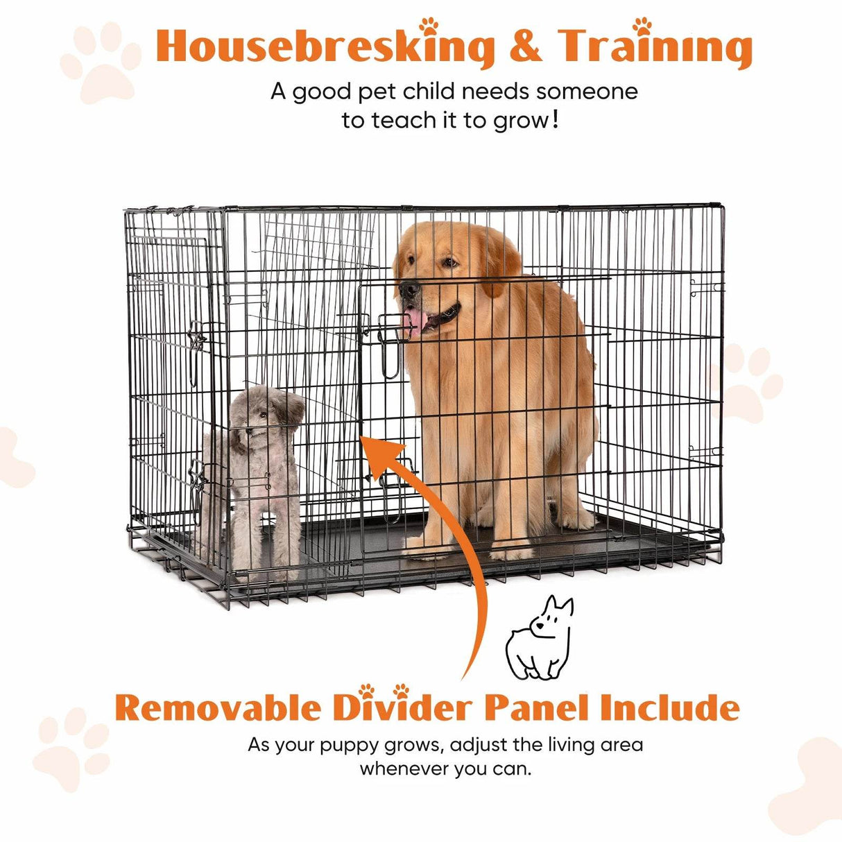 Foldable Double Door Metal Wire Dog Crate With Leak-Proof Tray - Sleep Galleria