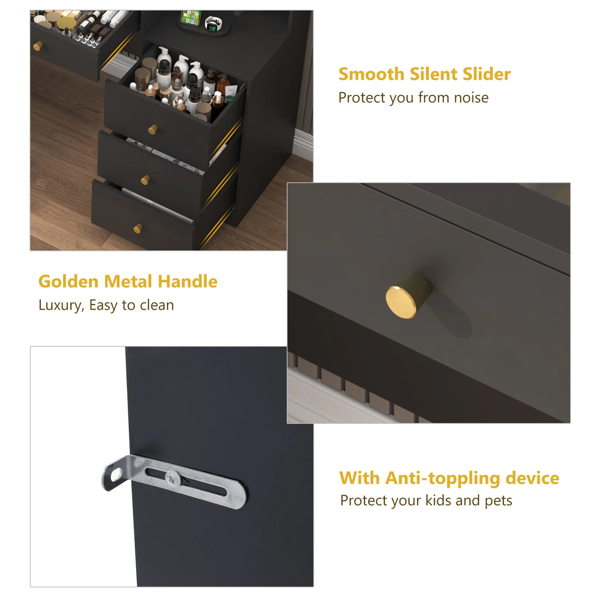 Large Modern Wooden Vanity Desk With Mirror Lights