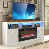 Farmhouse Rustic Fireplace TV Stand With LED Light