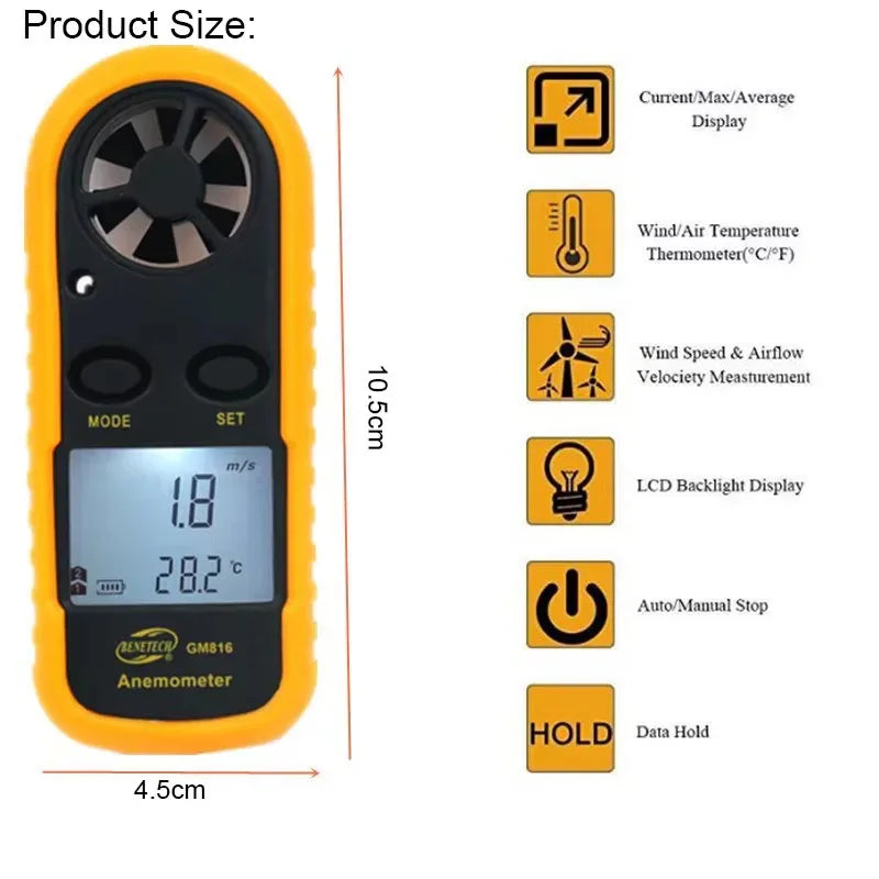 Digital Mini Air Velocity Wind Speed Meter Anemometer - Omega Lifestyles