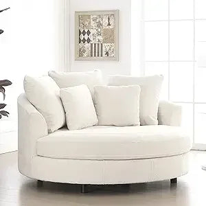 Oversized Round Barrel Chenille Fabric Accent Chair With Ottoman - Omega Lifestyles