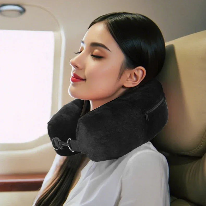 Travel Neck Pillow With Velvet Cover And Storage Bag - Omega Lifestyles