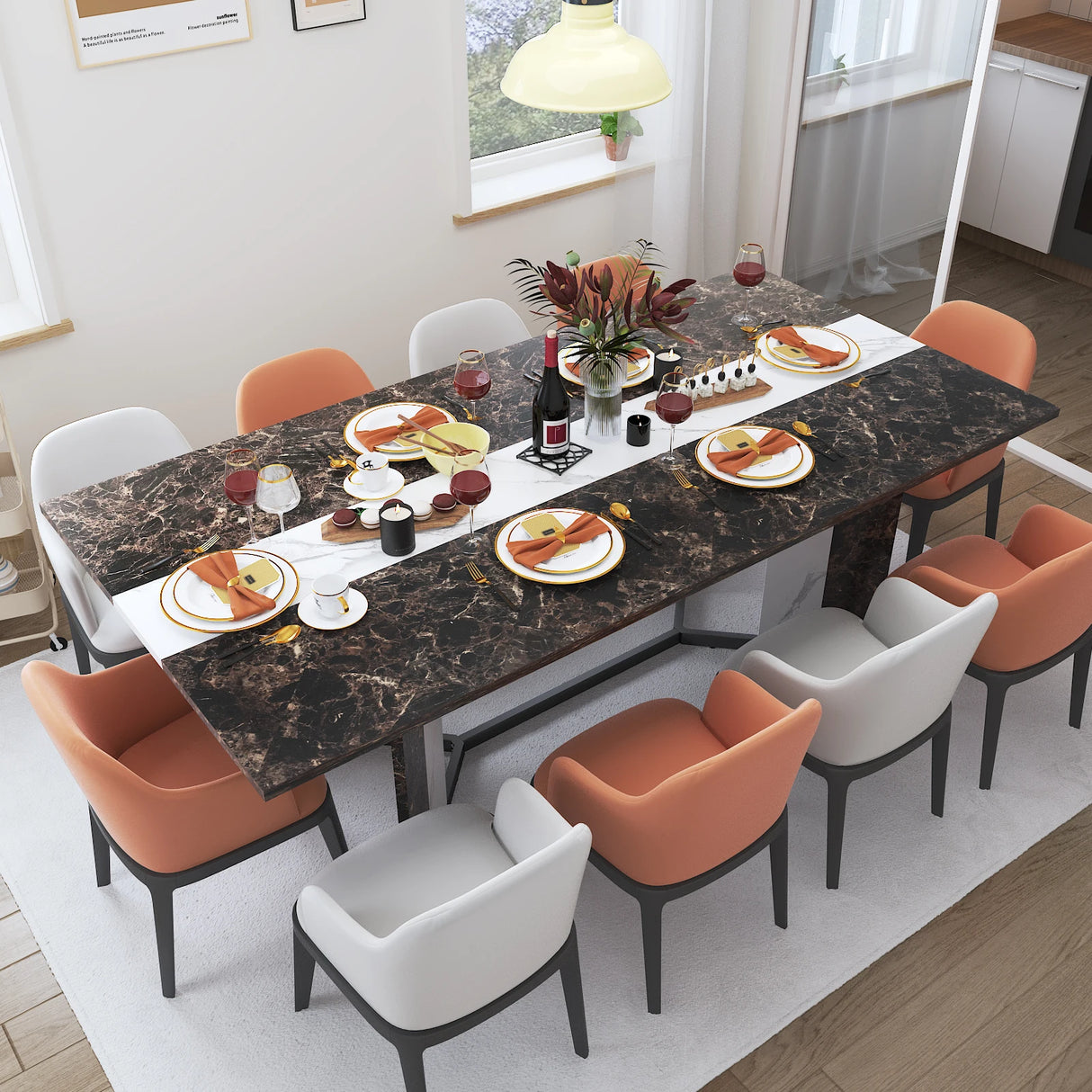 Modern Rectangular Wood Top Dining Table With Metal Legs