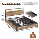 Queen LED Platform Bed Frame With Storage Drawers and USB Charging