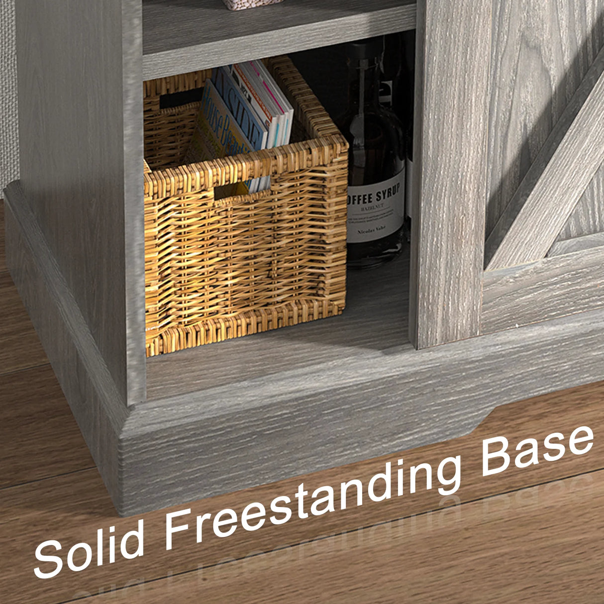 Farmhouse Wooden TV Stand With Sliding Barn Doors